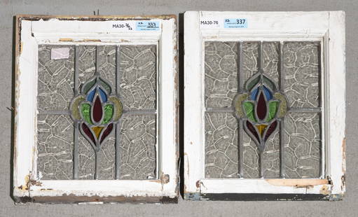 Two English Framed Stained Glass Windows: Two English Framed Stained Glass Windows - 19 in tall x 18 x2