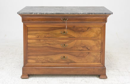 Louis Philippe Style Walnut 4 Drawer Marble Top Chest