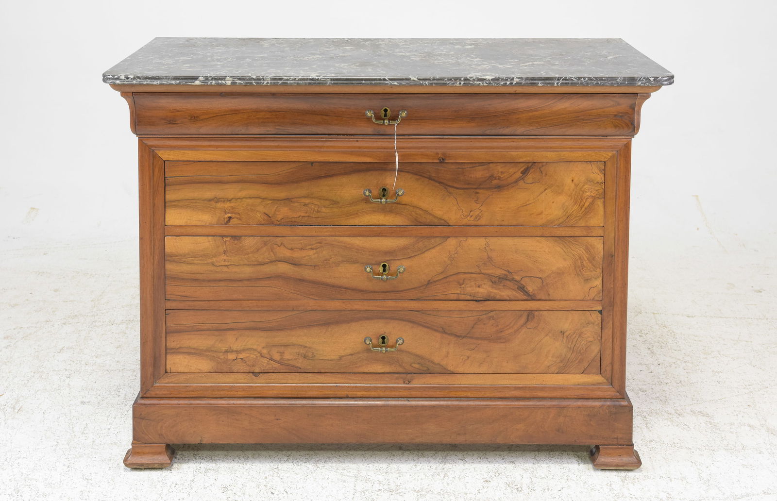 Louis Philippe Style Walnut 4 Drawer Marble Top Chest