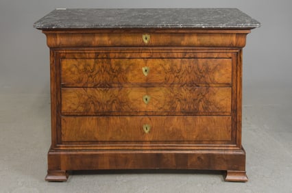 Louis Philippe Style Walnut Grey Marble Top Chest