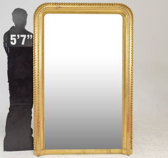 Large Louis Philippe Style Small Gold Framed Mirror: Large French Louis Philippe Style Small Gold Framed Mirror - 59 in tall x 45 x 3