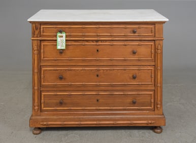 French Faux Bamboo White Marble Top 4 Drawer Chest #1