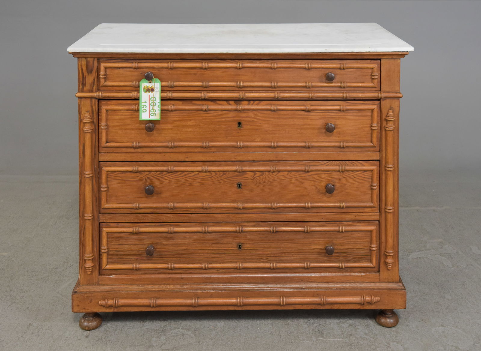 French Faux Bamboo White Marble Top 4 Drawer Chest #1 (1 of 6)