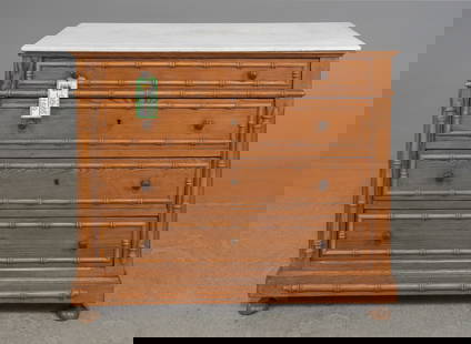 French Faux Bamboo White Marble Top 4 Drawer Chest #1: French Faux Bamboo White Marble Top 4 Drawer Chest - 33 in tall x 39.5 x 20