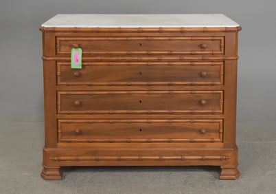 French Faux Bamboo White Marble Top 4 Drawer Chest #2