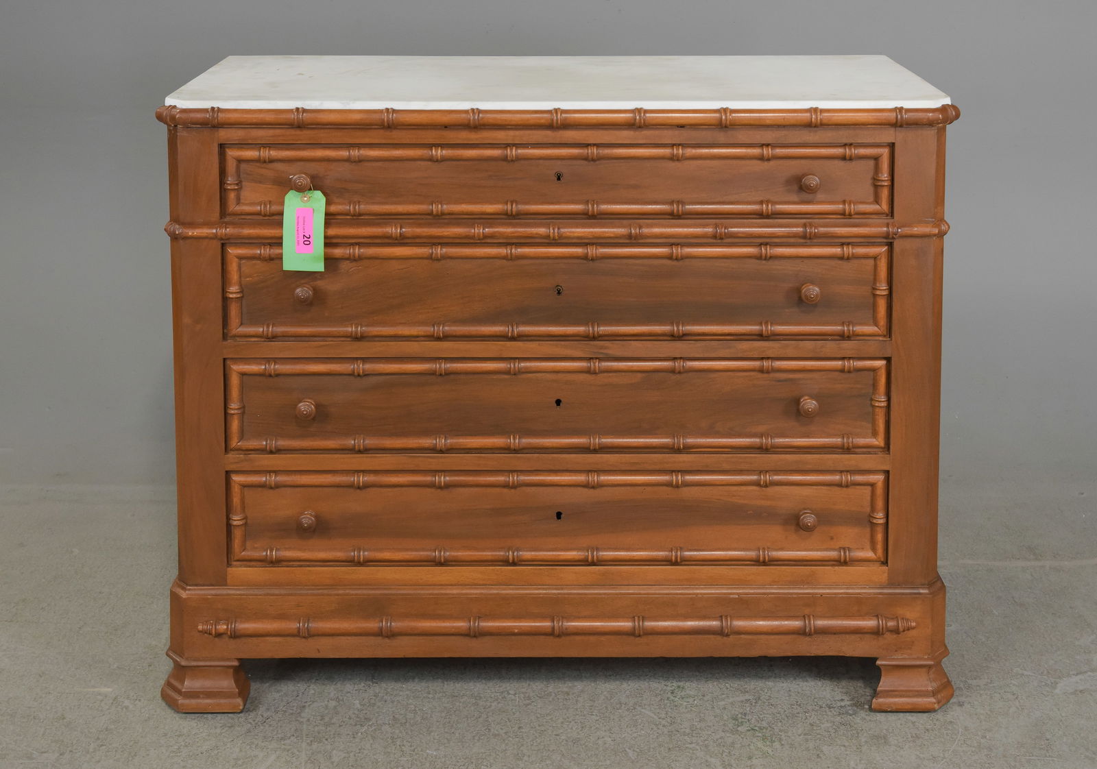 French Faux Bamboo White Marble Top 4 Drawer Chest #2 (1 of 7)