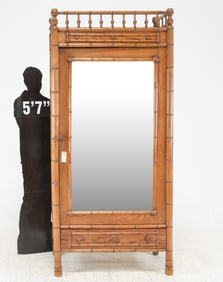 French Faux Bamboo Single Mirror Door Robe