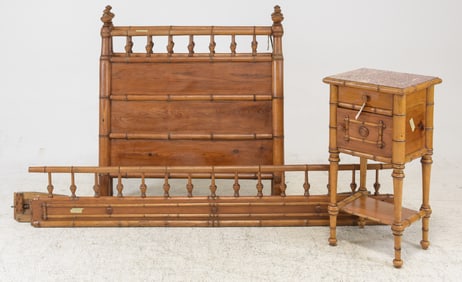 French Faux Bamboo Bed with Rails & Nightstand