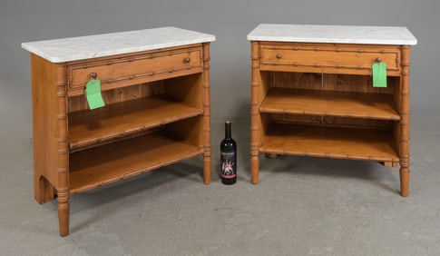 2 Faux Bamboo White Marble Top Occasional Tables