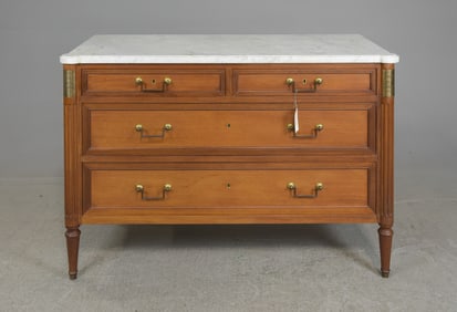 Louis XVI Style Mahogany White Marble Top Chest