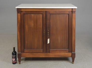 Louis XVI Style White Marble Top Hall Cabinet