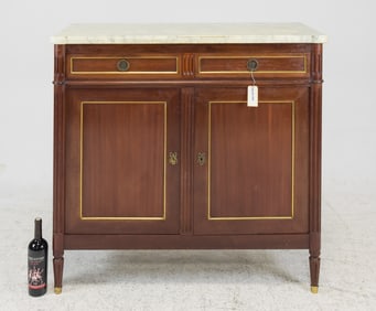 Louis XVI Style White Marble Top Buffet / Hall Cabinet