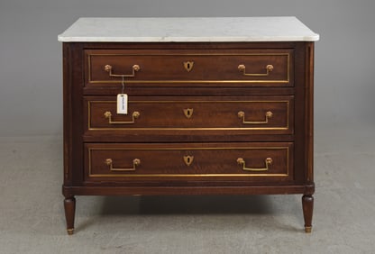 Louis XVI Style White Marble Top Mahogany Chest