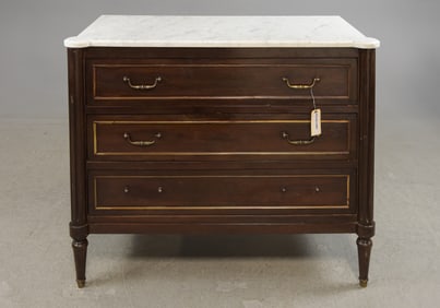 Louis XVI Style White Marble Top 3 Drawer Chest