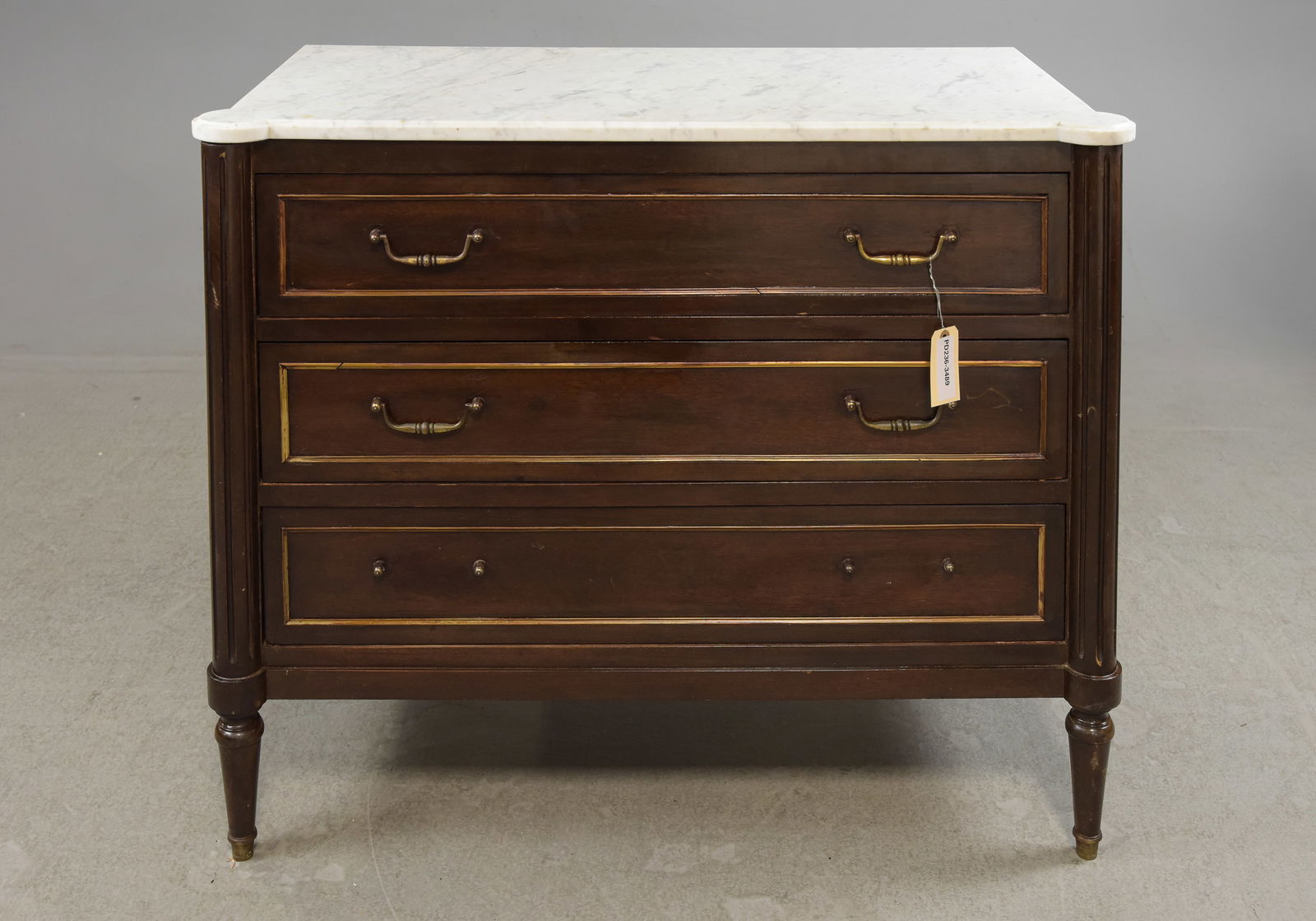 Louis XVI Style White Marble Top 3 Drawer Chest (1 of 9)
