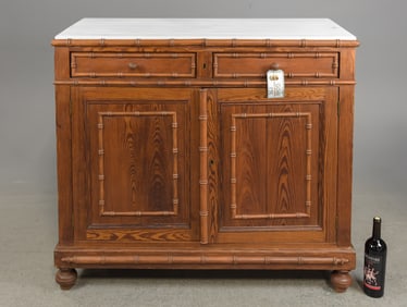 French Faux Bamboo White Marble Top Buffet