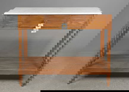 French Faux Bamboo White Marble Top Hall Table: French Faux Bamboo White Marble Top Hall Table - 36.5 in tall x 44.5 x 16.5