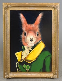 Gold Framed Dapper Squirrel Oil On Board