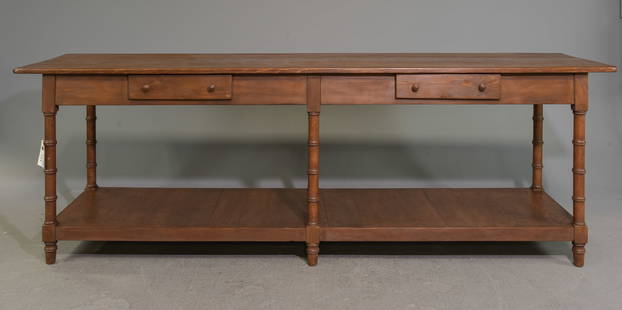 French Faux Bamboo Large Drapers / Work Table: French Faux Bamboo Large Drapers / Work Table with Drawers - 36 in tall x 108.5 x 28, The space between the bottom shelf to under the top is 22.5 inches