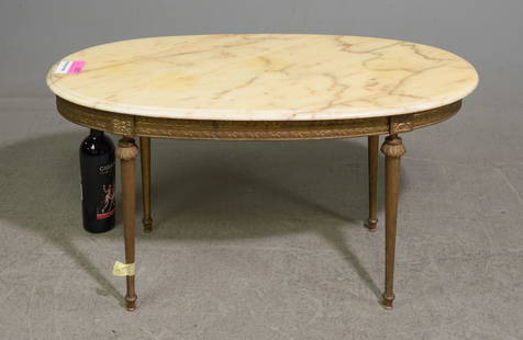 Louis XVI Style Marble Top Oval Coffee Table: French Louis XVI Style Marble Top Oval Coffee Table - 18 in tall x 35 x 18