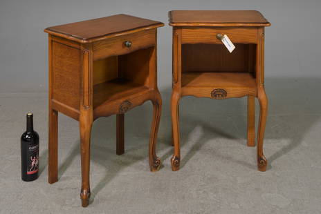 Louis XV Style Pair of Oak Nightstands: French Louis XV Style Pair of Oak Nightstands / Occasional Tables with Drawers - 28.5 in tall x 18.5 x 13 each