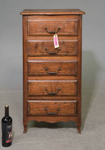 Louis XV Style Tall Narrow Five Drawer Chest: French Louis XV Style Tall Narrow Five Drawer Chest - 39.5 in tall x 20 x 13