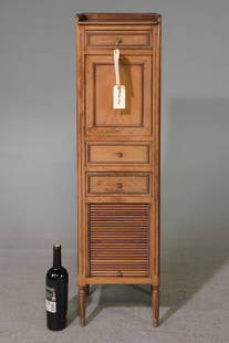 Louis XVI Style Tall Narrow Drop Front Secretary: French Louis XVI Style Tall Narrow Drop Front Secretary / Letter Cabinet - 44.5 in tall x 12 x 10.5