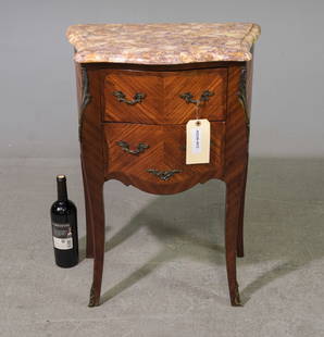 Louis XV Style Marble Top Chest / Nightstand: French Louis XV Style Marble Top Chest / Nightstand - 29.5 in tall x 21 x 12.5