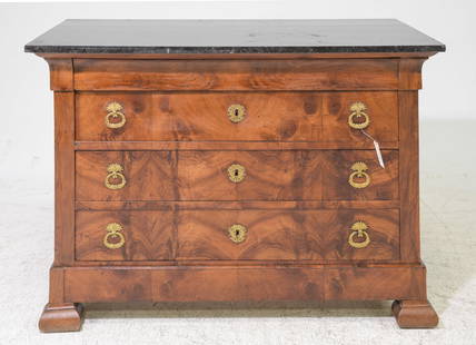 French Walnut Four Drawer Marble Top Chest: French Walnut Four Drawer Marble Top Chest - 35.5 in tall x 51 x 24 - There is no key