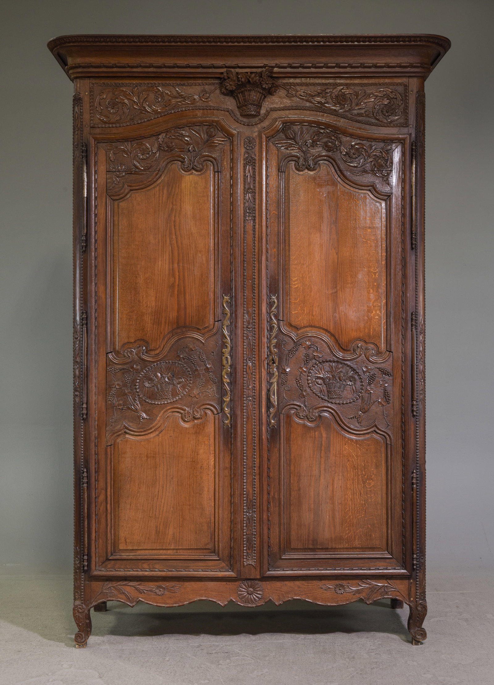 Louis XV Style Carved Oak Marriage Armoire: French Louis XV Style Carved Oak Marriage Armoire - 89.5 in tall x 59.5 x 25