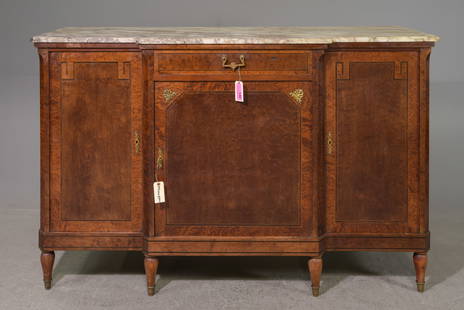 Louis XVI Style Marble Top Sideboard #1: French Louis XVI Style Marble Top Walnut Sideboard / Enfilade - 42 in tall x 64.75 x 23.5