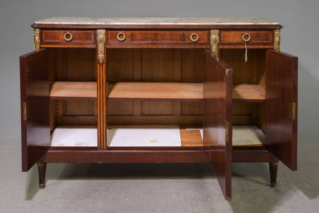 Louis XVI Style Marble Top Sideboard #2: French Louis XVI Style Marble Top Walnut Sideboard / Enfilade - 42.5 in tall x 63 x 21