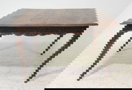 Louis XV Style Carved Oak Dining / Entry Table: French Louis XV Style Carved Oak Dining / Entry Table - 30 in tall x 43 x 47.5, Floor to apron is 24 inches and the space between the legs is 37 inches