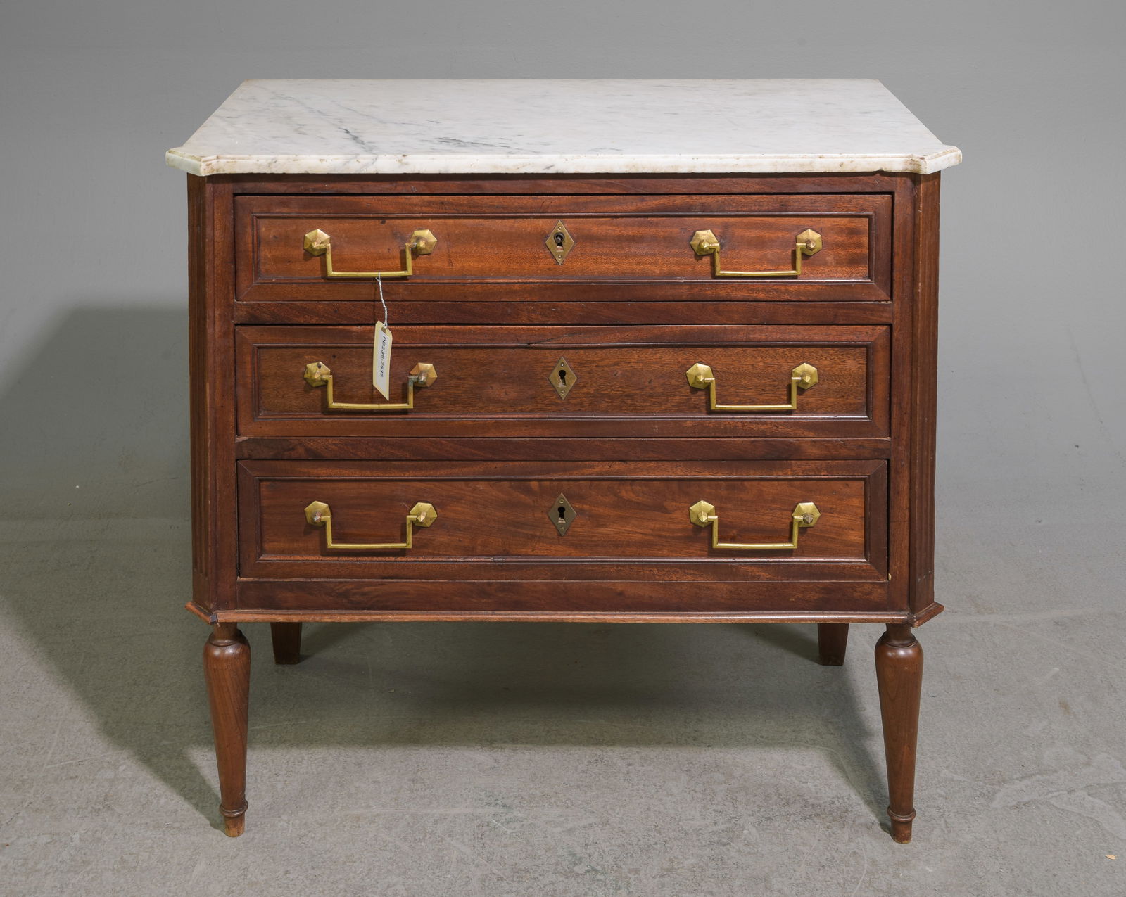 Louis XVI Style White Marble Top Three Drawer Chest (1 of 7)