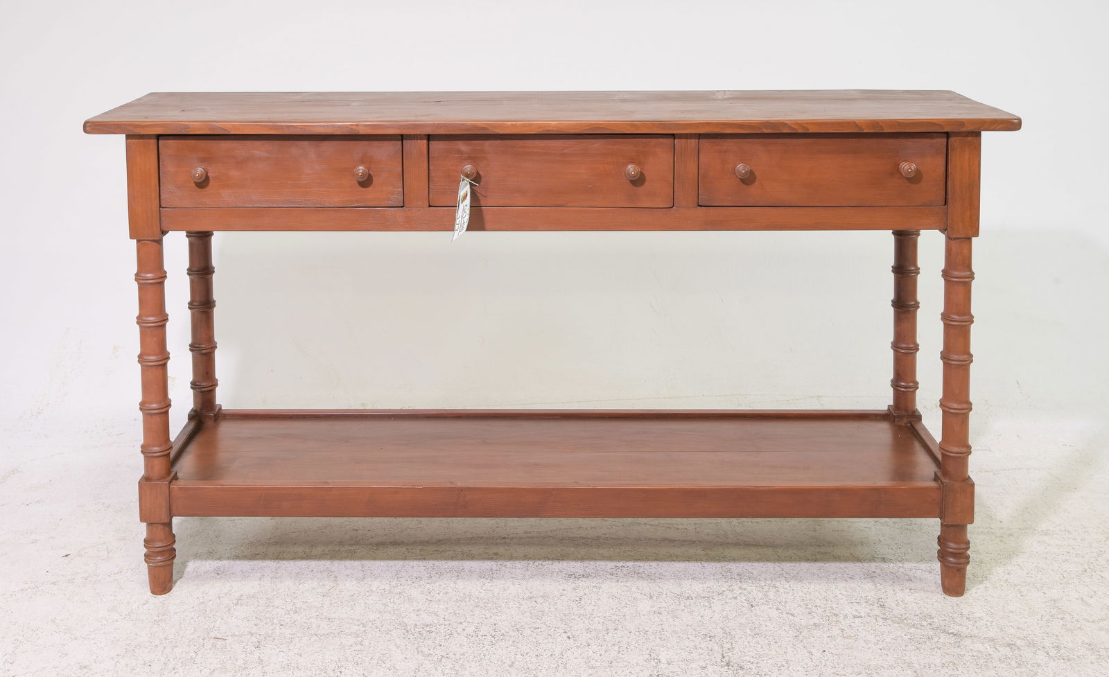 Faux Bamboo Three Drawer Hall Table / Console: Faux Bamboo Three Drawer Hall Table / Console - 36 in tall x 68 x 17