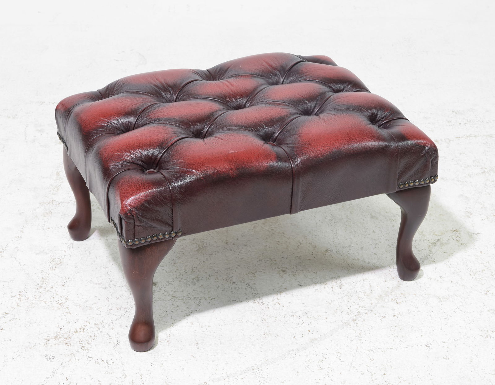 British Red Leather Chesterfield Foot Stool (1 of 3)