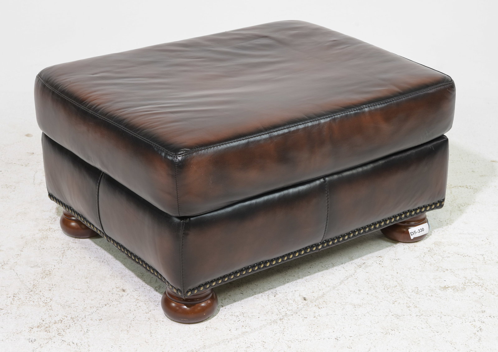 British Brown Leather Ottoman / Foot Stool (1 of 2)