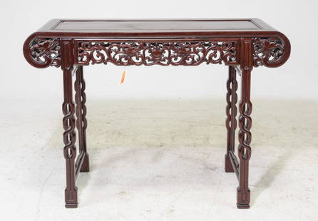 Chinese Carved Rosewood Hall / Alter Table: Chinese Carved Rosewood Hall / Alter Table - 33.5 in tall x 47 x 16.5