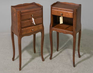 Louis XV Style Pair of Oak Nightstands: French Louis XV Style Pair of Oak Nightstands / Occasional Single Drawer Tables - 27.5 in tall x 13.5 x 11 each