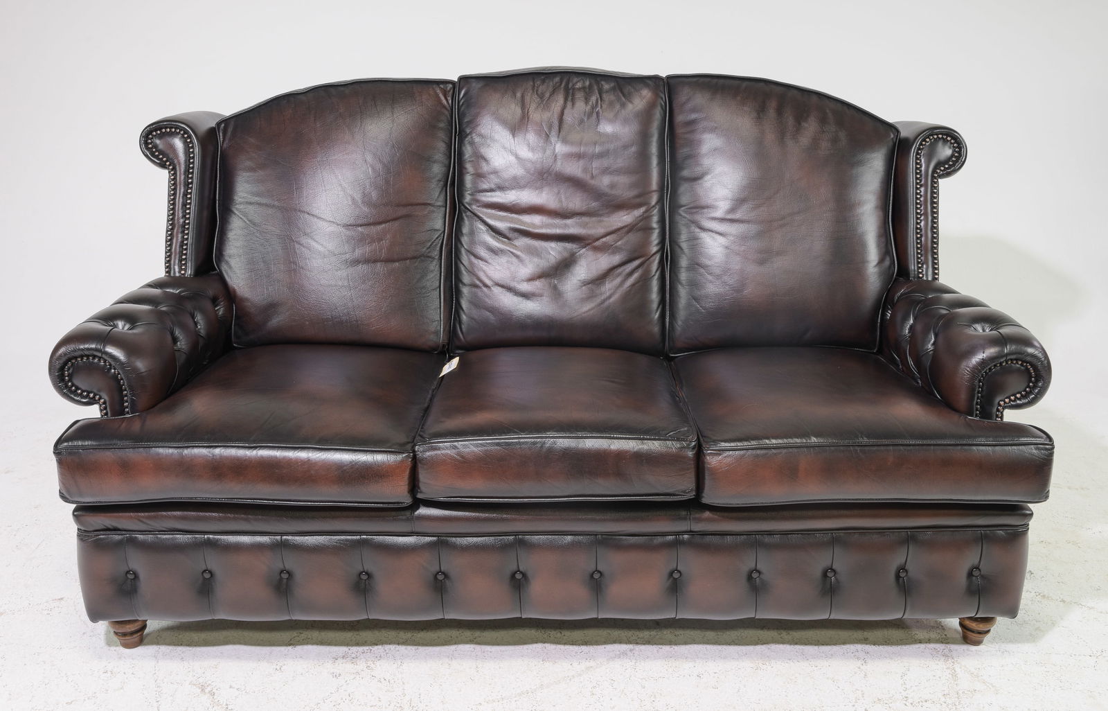 British Brown Leather High Back Chesterfield Sofa (1 of 6)