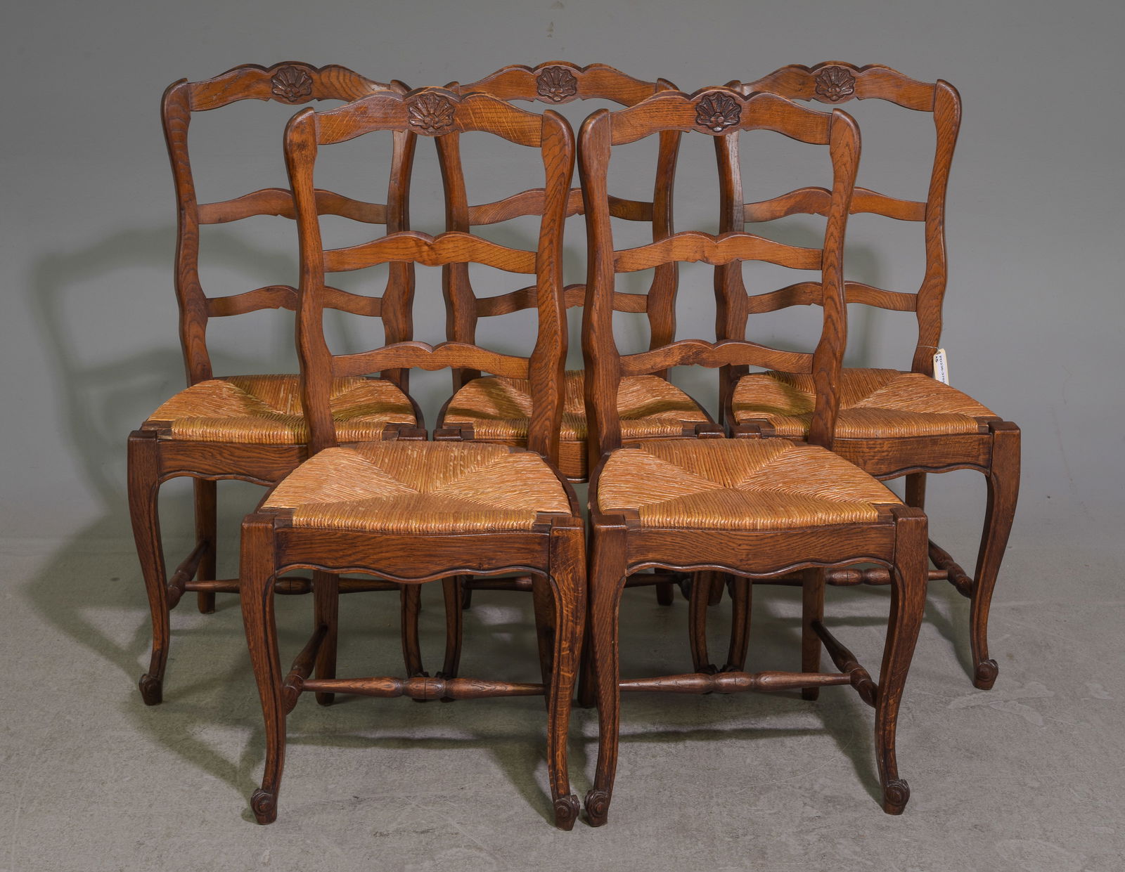 Louis XV Style Set of 5 Oak Rush Seat Chairs (1 of 4)