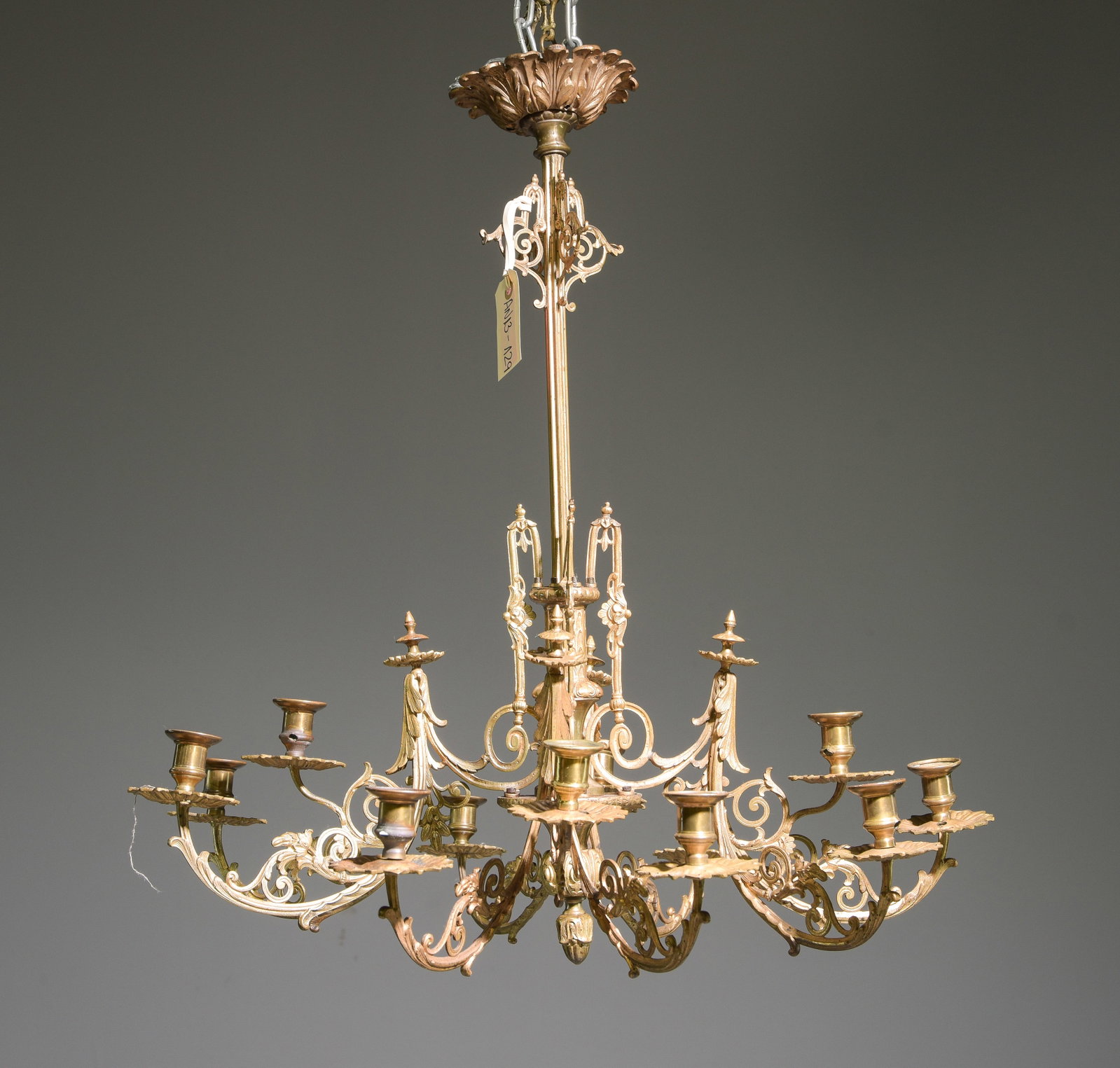 French Style Gilded Metal Chandelier: French Style Gilded Metal Chandelier - 26 in tall x 25 inch diameter - This is not electrified and uses candles