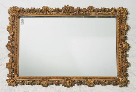 Floral Carved Gold Gilt Framed Mirror: Floral Carved Gold Gilt Framed Mirror - 41 in tall x 33 x 1.5
