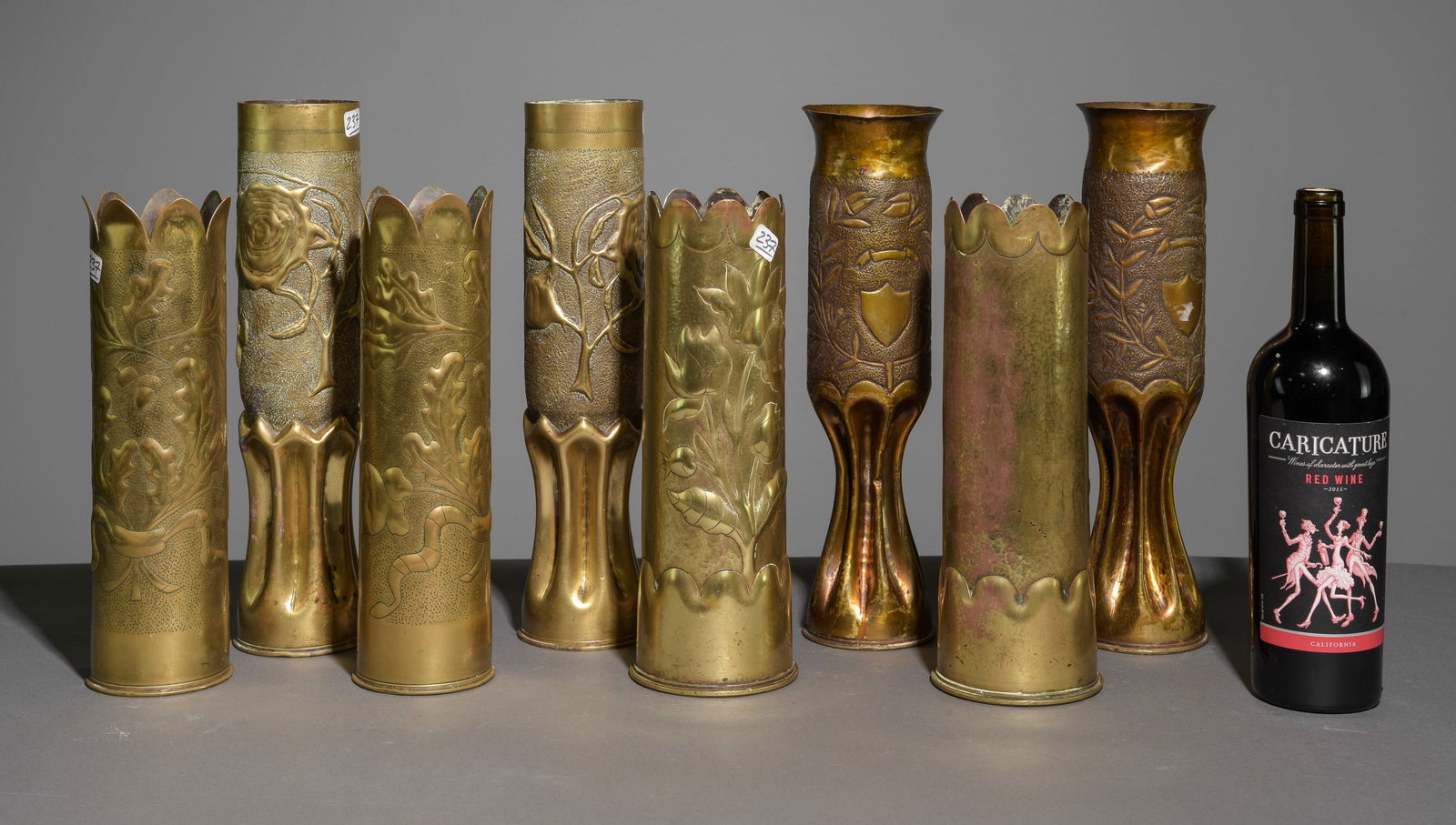 Four Pairs of Brass Trench Art Vases (1 of 6)