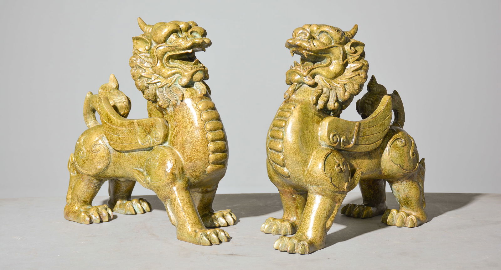 Pair of Chinese Bronze Statues Pi Xiu Lions (1 of 7)