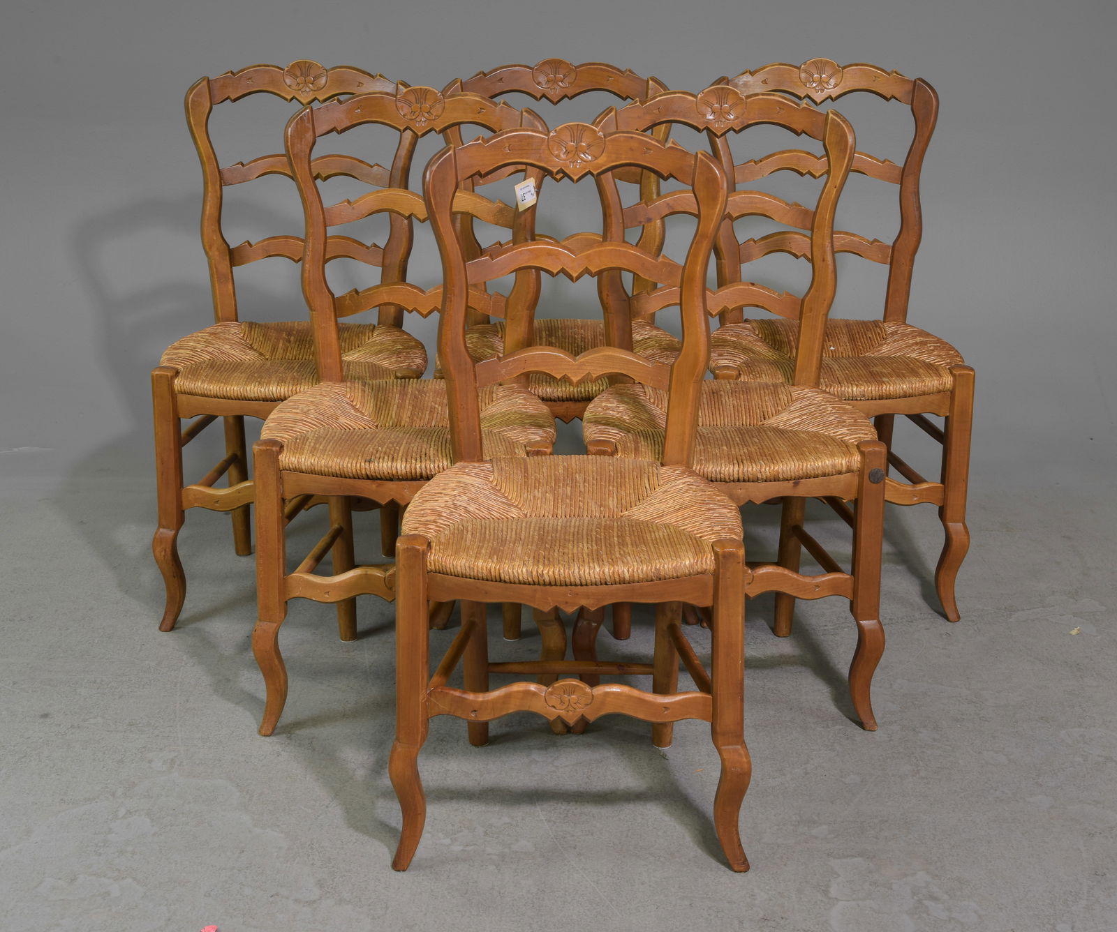 Louis XV Style Set of 6 Oak Rush Seat Dining Chairs (1 of 4)