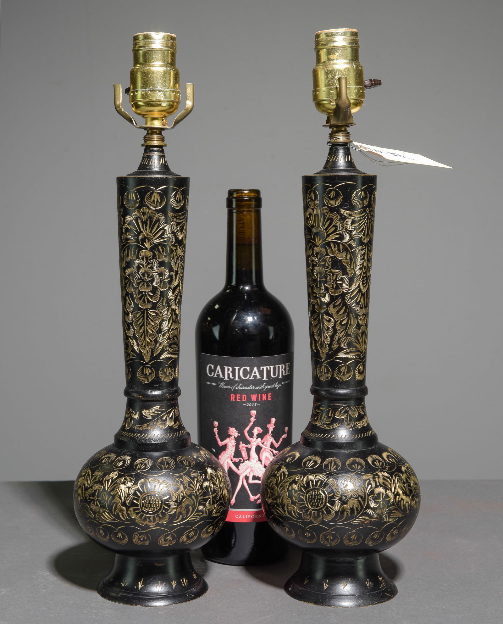 Persian Style Pair of Etched Metal Lamps (1 of 3)