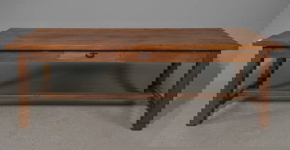 French Farmhouse Table with Drawer c.1930's-40's: French Farmhouse Table with Drawer c.1930's-40's - 29 in tall x 90.5 x 32.5, Floor to apron is 23 inches and the space between the legs is 77 inches - This is 7.54 feet long