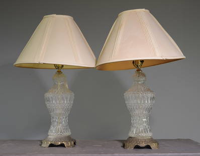 Pair of Glass Table Lamps: Pair of Glass Table Lamps - 28.25 in tall x 19.25 inch diameter each