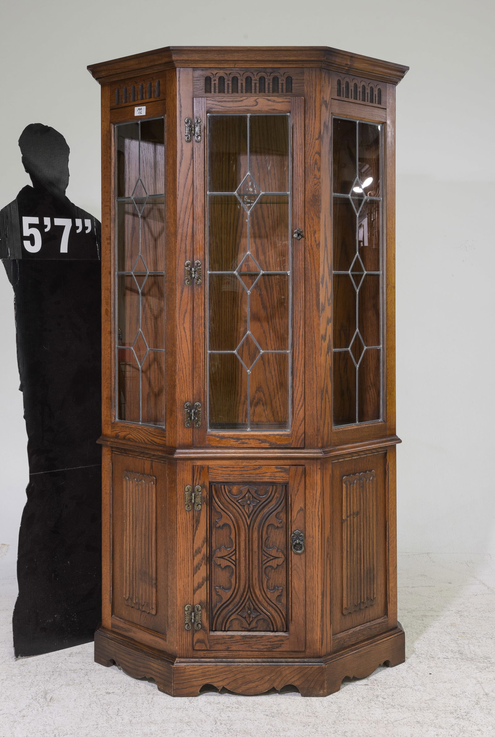 British Oak Leaded Glass Hall / China Cabinet (1 of 4)